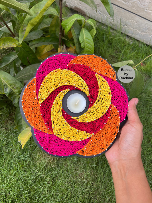 Colorful String Art Tealight Holder
