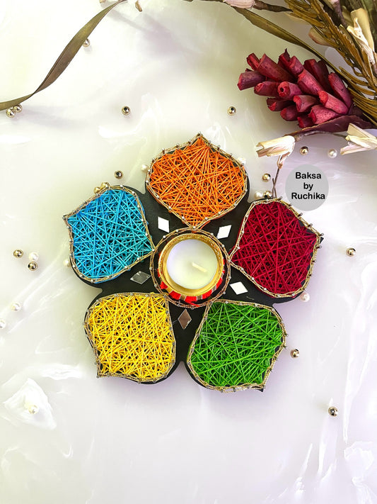 Colorful Flower String Art Tealight Holder
