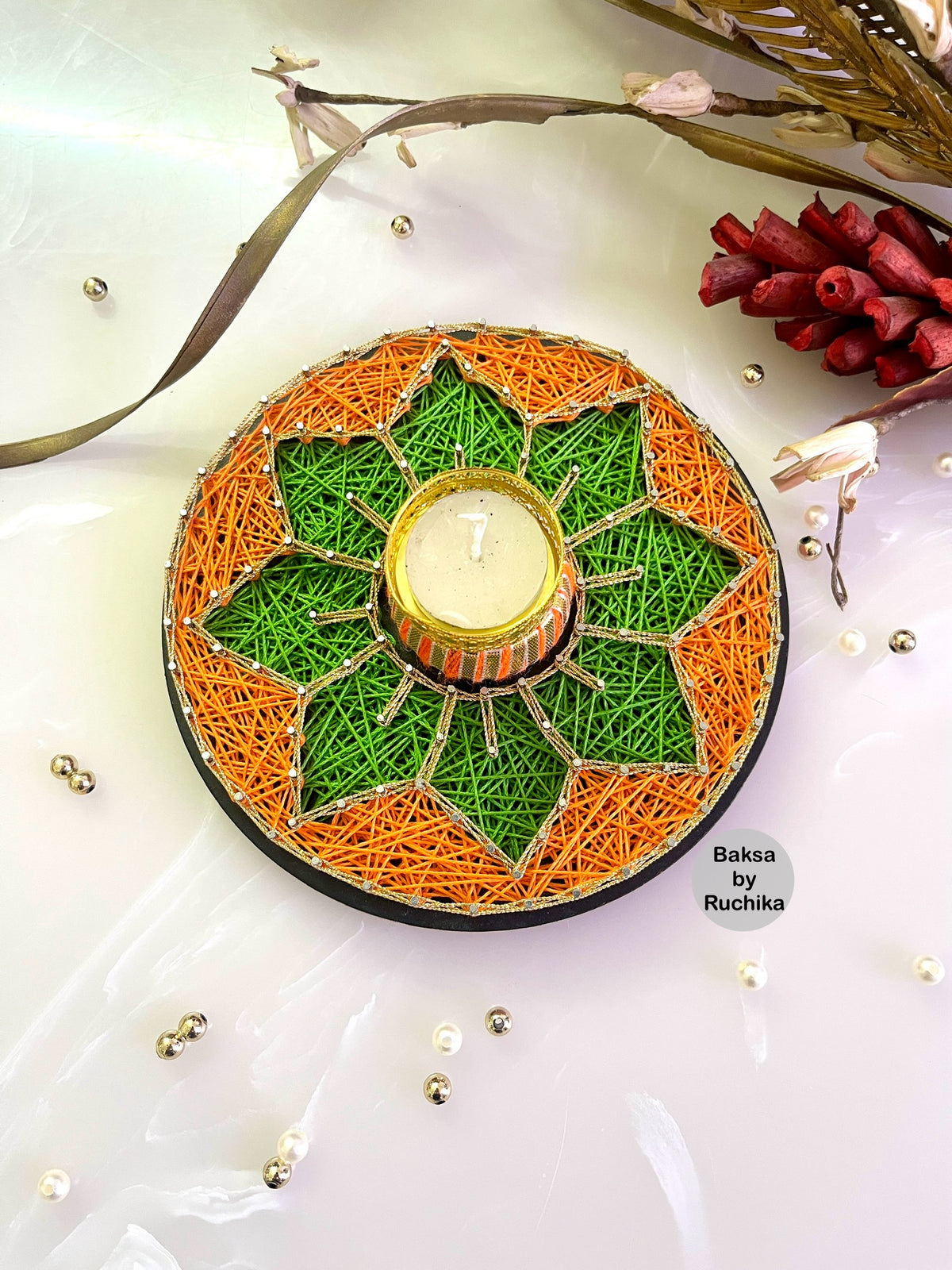 Orange & Green Tealight Holder String Art