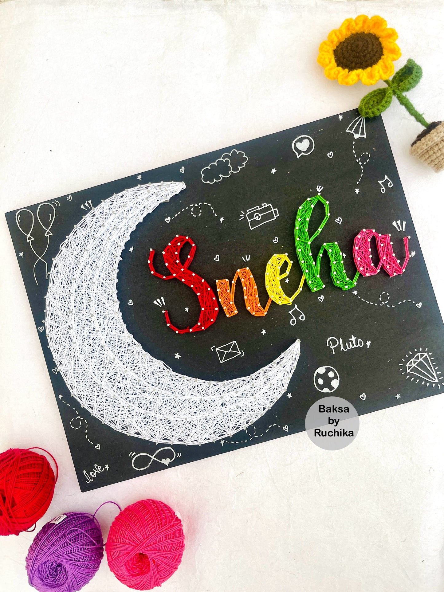 Crescent Moon with Customised Name String Art