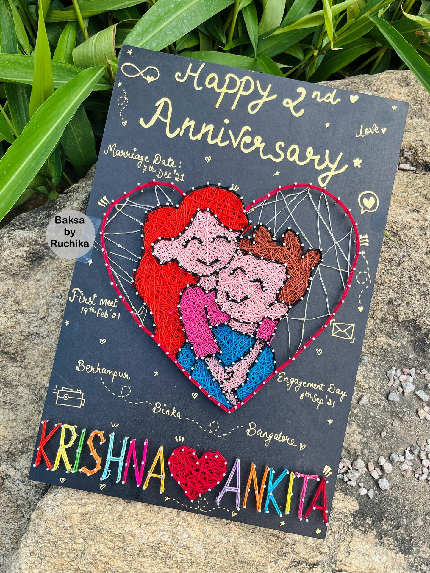 Couple Doodle with Customised Names String Art with Jar Lights