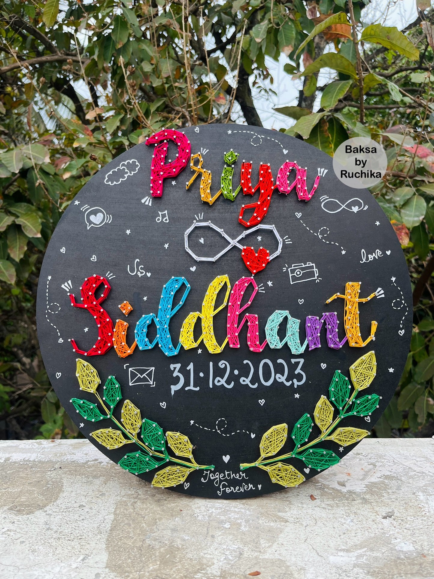 Customised Couple Names with Leaf Wreath String Art