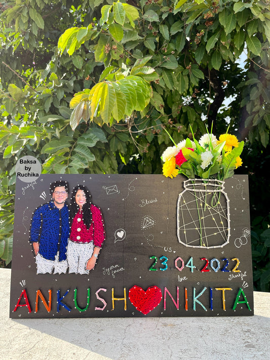 Personalised Couple Portrait with Names, Date and Jar